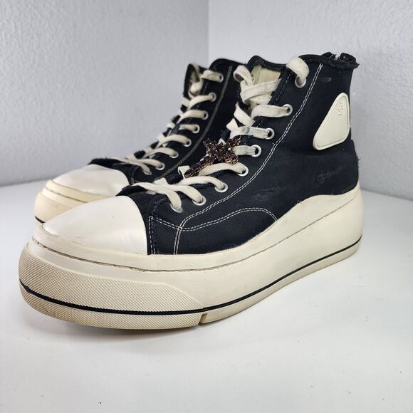 R13 Platform High Top Sneakers Black Canvas Size 13W 11M Chunky Unisex Shoes